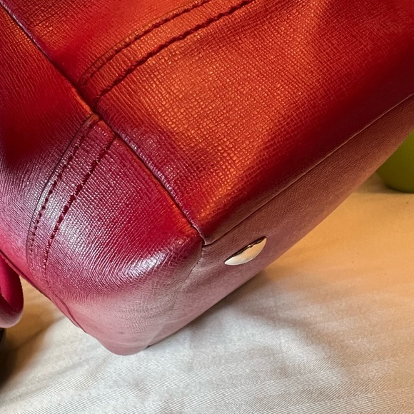 COACH Red Saffiano Leather Satchel Handbag - Picture 10 of 13